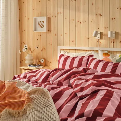 Ikea Slånhöstmal Duvet Cover And Pillowcase(s), Light Pink Dark Red/stripe, Twin