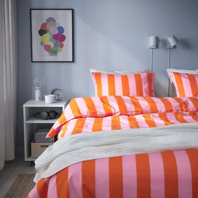 Ikea Slånhöstmal Duvet Cover And Pillowcase(s), Orange/pink/stripe, Twin