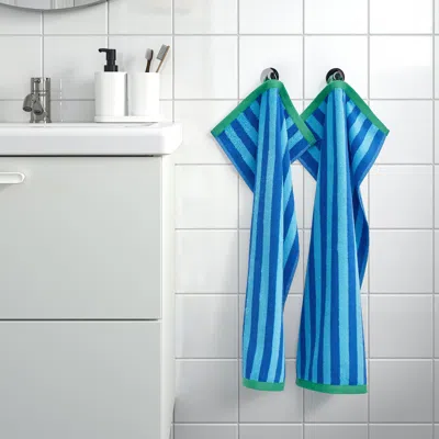Ikea Slånhöstmal Hand Towel, Bright Blue/light Blue Stripe, 16x28 "