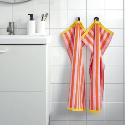 Ikea Slånhöstmal Hand Towel, Orange/pink Stripe, 16x28 "