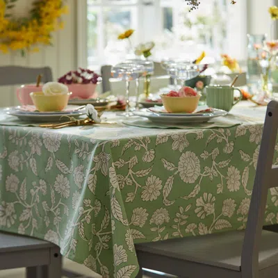 Ikea Smörfisk Tablecloth, Flower Pattern/green/white, 57x94 "