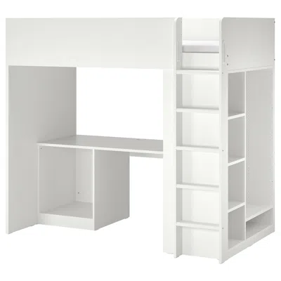 Ikea Småstad Loft Bed Frame, Desk And Storage, White, Twin