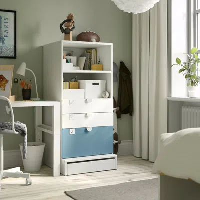 Ikea Småstad / Uppföra Bookcase, White Blue/with 3 Drawers, 23 5/8x25 5/8x53 1/2 "