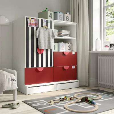 Ikea Småstad / Uppföra Storage Combination, White Red/stripe With 3 Drawers, 47 1/4x25 5/8x53 1/2 "