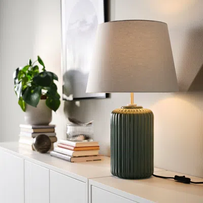 Ikea Snöbyar Table Lamp, Gray-turquoise Ceramic/gray, 20 "