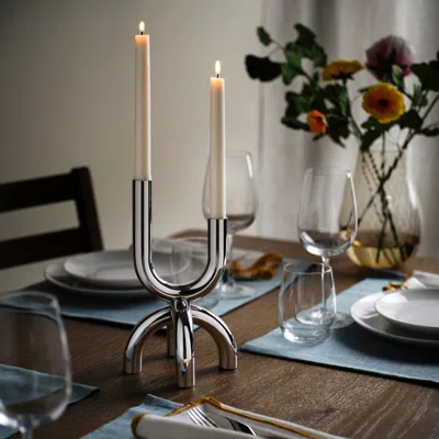 Ikea Snöduva Candlestick, For 2 Candles Silver Color, 9 ¾ "
