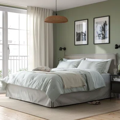 Ikea Solfibbla Comforter Set, White Green/stripe, Full/queen