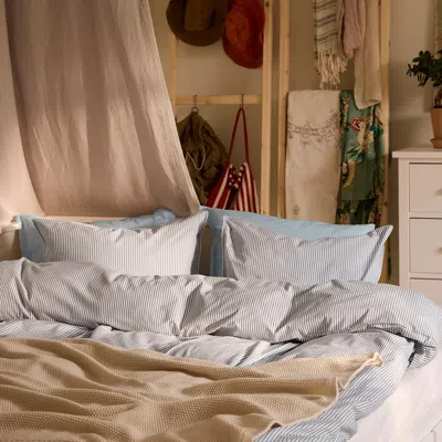 Ikea Solfibbla Duvet Cover And Pillowcase(s), White Blue/stripe, Full/queen