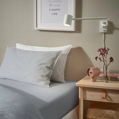 Ikea Solfibbla Pillowcase, White Blue/stripe, Queen