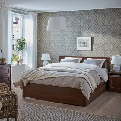 Ikea Songesand Bed Frame With 2 Storage Boxes, Brown, Full/double