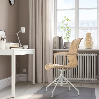 Ikea Stigbygel Swivel Chair With Armrests, Beige/white, Tested For: 243 Lb