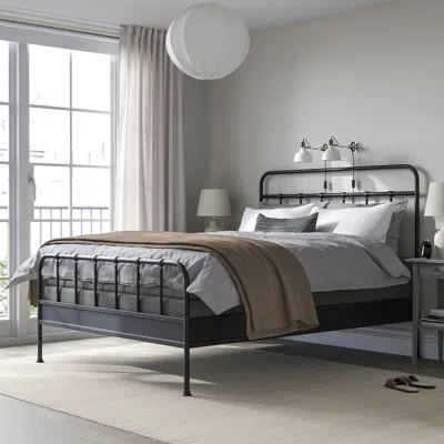 Ikea Stjärnö Bed Frame, Anthracite, Queen In Gray