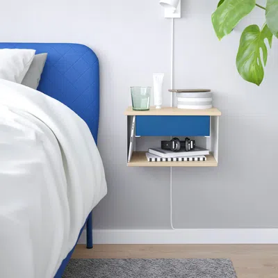 Ikea Stomsö Wall-mounted Bedside Table, Birch Effect White/blue, 14 1/8x11 3/8x7 7/8 "