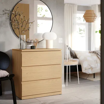 Ikea Storklinta 3-drawer Dresser, Oak Effect/anchor/unlock Function, 27 1/2x18 7/8x29 1/2 "