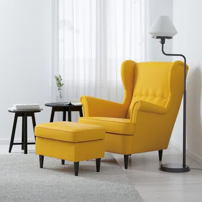 Ikea Strandmon Armchair And Ottoman, Skiftebo Yellow