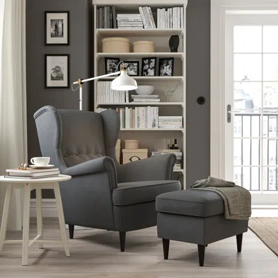 Ikea Strandmon Ottoman, Nordvalla Dark Gray, Width: 23 5/8 "