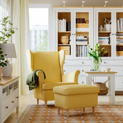 Ikea Strandmon Ottoman With Storage, Tibbleby Yellow, Length: 23 5/8 "