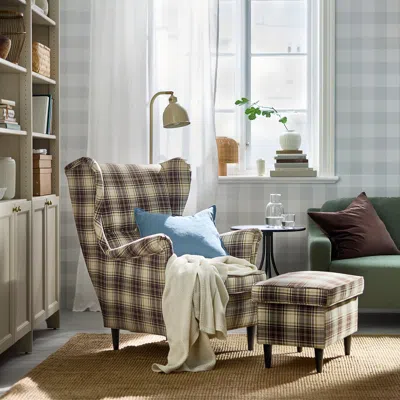 Ikea Strandmon Wing Chair, Talliden Beige/brown, Width: 32 1/4 " In Neutral