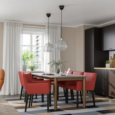 Ikea Strandtorp / Mårenäs Table And 6 Armchairs, Brown Black/gunnared Red-brown, 59/80 3/4/102 3/8 "