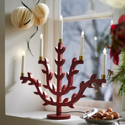 Ikea Stråla Led Candelabra, Wood Leaf/red, Height: 21 "