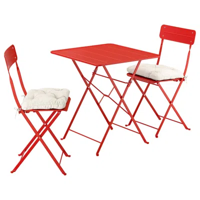 Ikea Sundsö Table And 2 Folding Chairs, Outdoor Bright Red/bright Red Kuddarna Light Gray-beige, 25 5/8x2