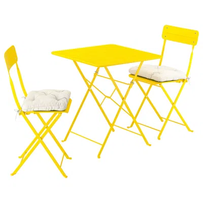 Ikea Sundsö Table And 2 Folding Chairs, Outdoor Bright Yellow/bright Yellow Kuddarna Light Gray-beige, 25
