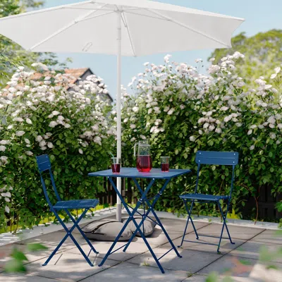 Ikea Sundsö Table And 2 Folding Chairs, Outdoor Dark Blue/dark Blue, 25 5/8x25 5/8 "