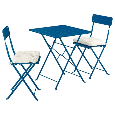 Ikea Sundsö Table And 2 Folding Chairs, Outdoor Dark Blue/dark Blue Kuddarna Light Gray-beige, 25 5/8x25 