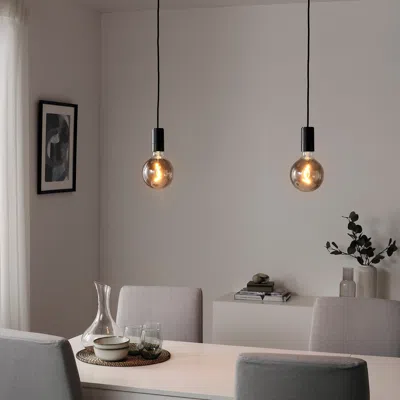 Ikea Sunneby / Molnart Pendant Lamp, Black/globe Gray Clear Glass, 5 "