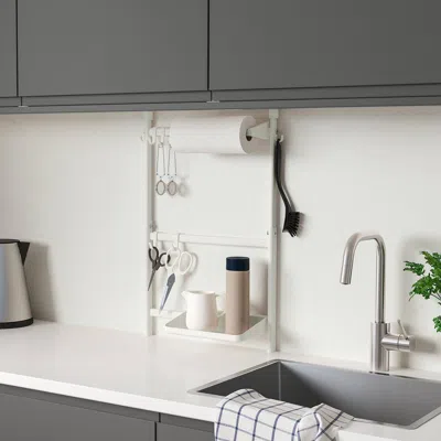 Ikea Sunnersta Kitchen Organizer Set, No Drill/shlf/kit Roll Hldr/hook, Width: 18 " In White