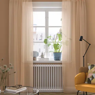 Ikea Teresia Sheer Curtains, 1 Pair, Orange/with Rod Pocket, 57x98 " In White