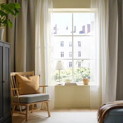Ikea Teresia Sheer Curtains, 1 Pair, White/with Rod Pocket, 57x84 "