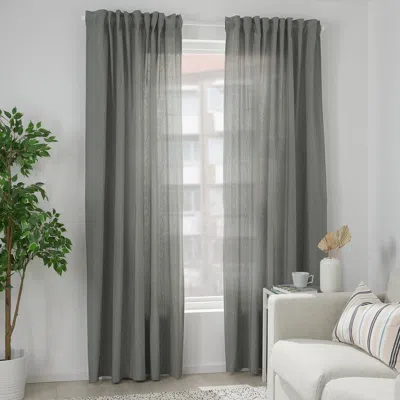 Ikea Tibast Room Darkening Curtains, 1 Pair, Dark Green/with Heading Tape, 57x98 "