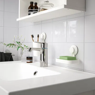 Ikea Tisken Toothbrush Holder With Suction Cup, White, Height: 7 "