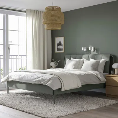 Ikea Tällåsen Upholstered Bed Frame, Kulsta Gray-green, King