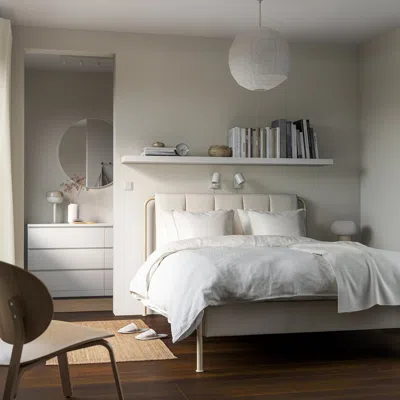 Ikea Tällåsen Upholstered Bed Frame With Mattress, Kulsta Light Beige, Full