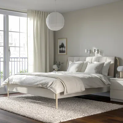 Ikea Tällåsen Upholstered Bed Frame With Mattress, Kulsta Light Beige, King