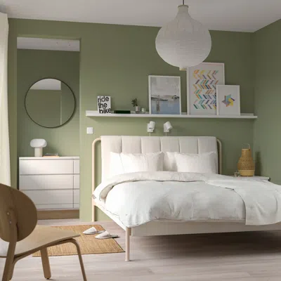 Ikea Tällåsen Upholstered Bed Frame With Mattress, Kulsta Light Beige, Queen