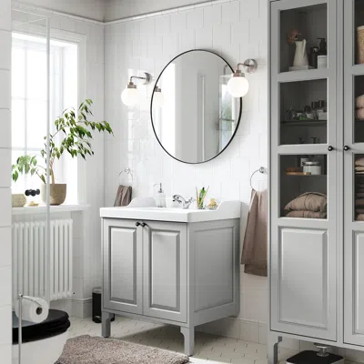Ikea Tännforsen / Rutsjön Bathroom Vanity With Doors/sink/faucet, Light Gray, 31 3/8x21 7/8x36 3/4 "