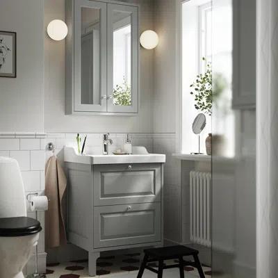 Ikea Tännforsen / Rutsjön Bathroom Vanity With Sink & Faucet, Light Gray, 25 1/4x21 7/8x36 3/4 "