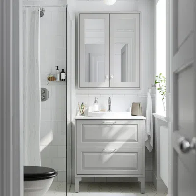 Ikea Tännforsen / Rutsjön Bathroom Vanity With Sink & Faucet, Light Gray, 31x21 1/2x37 1/8 " In White