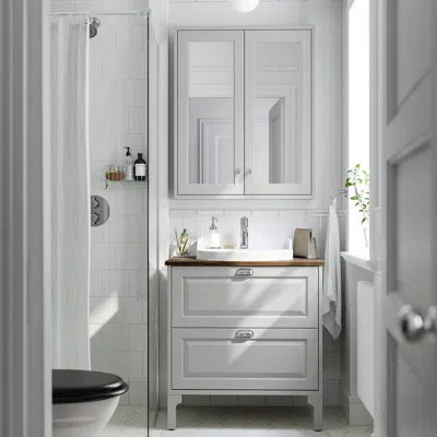 Ikea Tännforsen / Rutsjön Bathroom Vanity With Sink & Faucet, Light Gray, 31x21 1/2x37 1/8 " In White