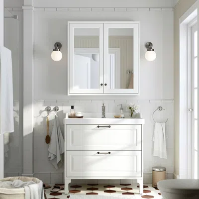 Ikea Tännforsen / Rutsjön Bathroom Vanity With Sink & Faucet, White, 37 3/8x21 7/8x36 3/4 "
