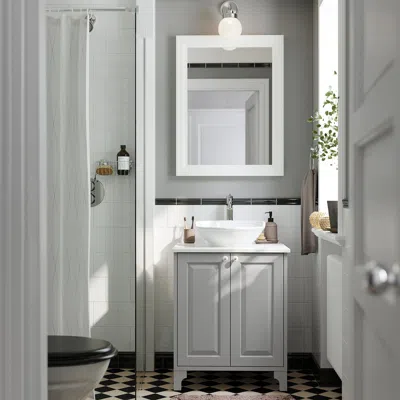 Ikea Tännforsen / Västersjön Bathroom Vanity With Doors/sink/faucet, Light Gray, 25x21 1/2x35 7/8 "