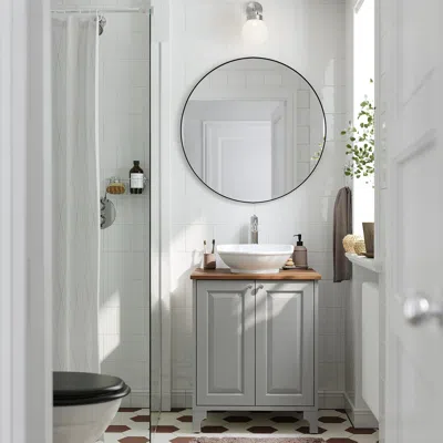Ikea Tännforsen / Västersjön Bathroom Vanity With Doors/sink/faucet, Light Gray, 25x21 1/2x35 7/8 "