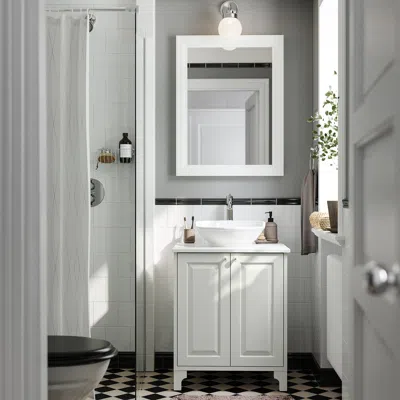 Ikea Tännforsen / Västersjön Bathroom Vanity With Doors/sink/faucet, White, 25x21 1/2x35 7/8 "