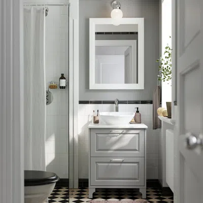 Ikea Tännforsen / Västersjön Bathroom Vanity With Sink & Faucet, Light Gray, 25x21 1/2x35 7/8 "