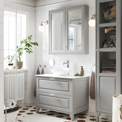Ikea Tännforsen / Västersjön Bathroom Vanity With Sink & Faucet, Light Gray, 37x21 1/2x35 7/8 "