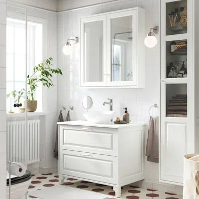 Ikea Tännforsen / Västersjön Bathroom Vanity With Sink & Faucet, White, 37x21 1/2x35 7/8 "