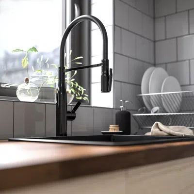 Ikea Tollsjön Kitchen Faucet With Handspray, Black Polished Metal, Length: 8 ¾ "
